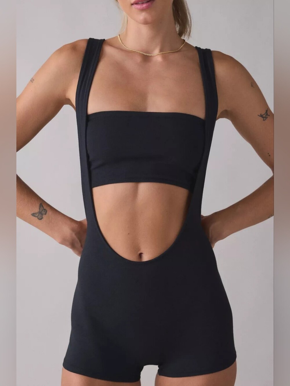 🪷NWT Urban Outfitters Out From Under Bec Ultra Scoop Layered Romper Black🌙